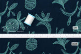 Japanese Fabric Embroidered Corduroy - navy blue, green - 50cm